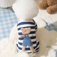 HKM-4477501 Cute Striped Bear Dog Pajamas for Autumn and Winter - Soft, Comfortable Four-Legged Pet Outfit