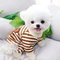 HKM-4477501 Cute Striped Bear Dog Pajamas for Autumn and Winter - Soft, Comfortable Four-Legged Pet Outfit
