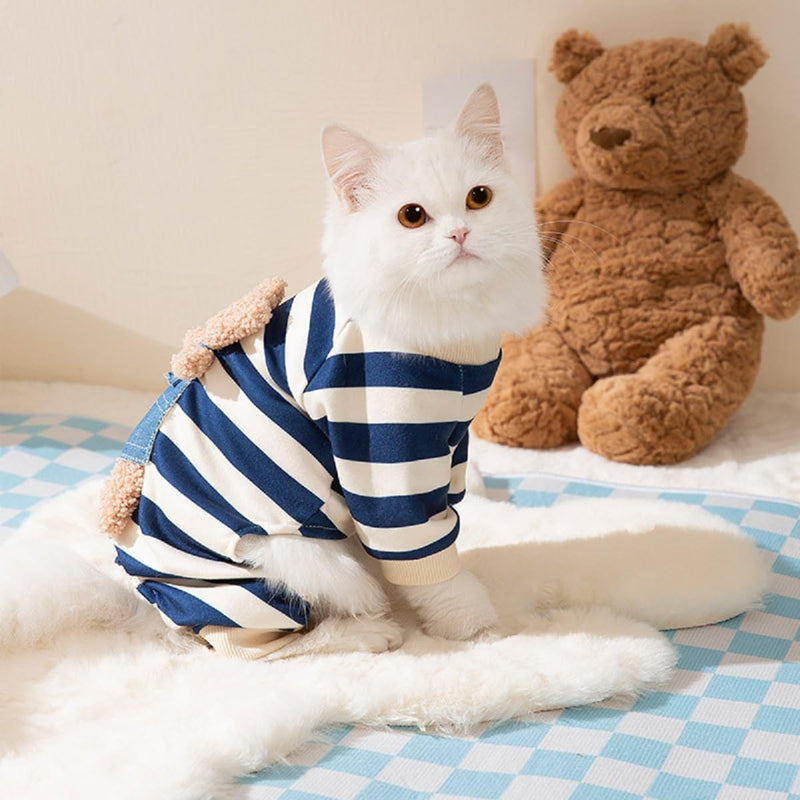 HKM-4477501 Cute Striped Bear Dog Pajamas for Autumn and Winter - Soft, Comfortable Four-Legged Pet Outfit