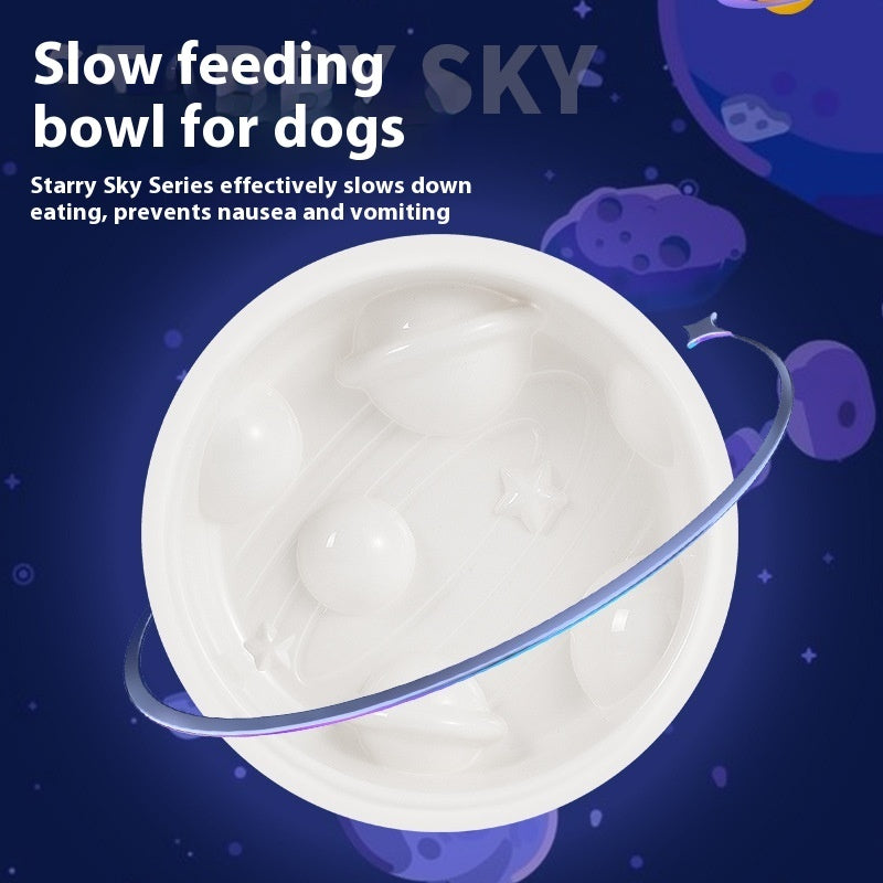 HKM-4478909 Planet Shape Non-slip Slow Feeding Bowl for Dogs, White, 20cm Diameter