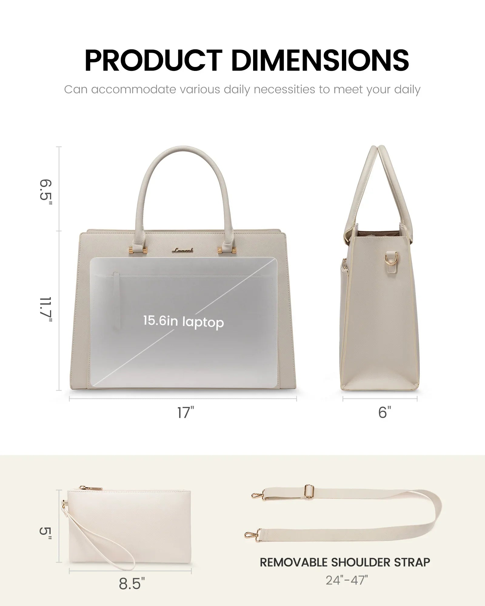 HKM-447891 Stylish 15.6in PU Leather Laptop Tote Bag for Women - Versatile Office & Work Use