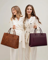 HKM-447891 Stylish 15.6in PU Leather Laptop Tote Bag for Women - Versatile Office & Work Use