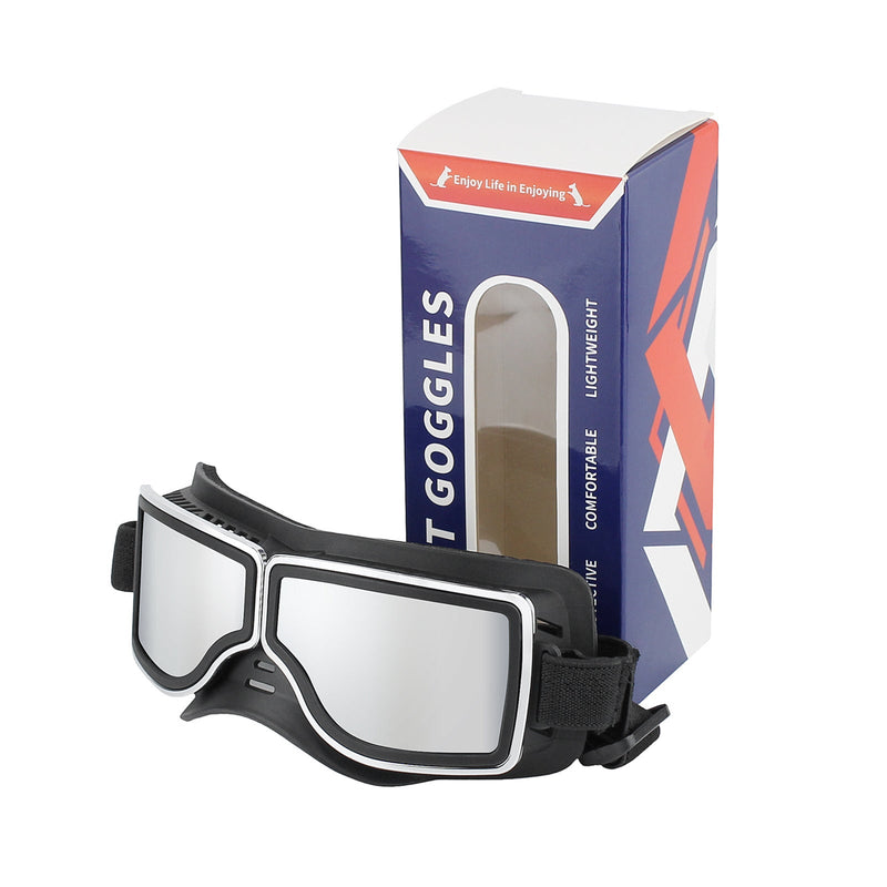 HKM-4479549 Windproof Sunscreen Goggles for Dogs - Black with Silver Lens, Stylish British Design