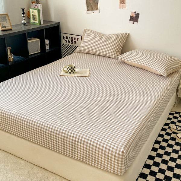 HKM-448147 Minimalist Solid Color Washed Cotton Fitted Sheet in Various Sizes