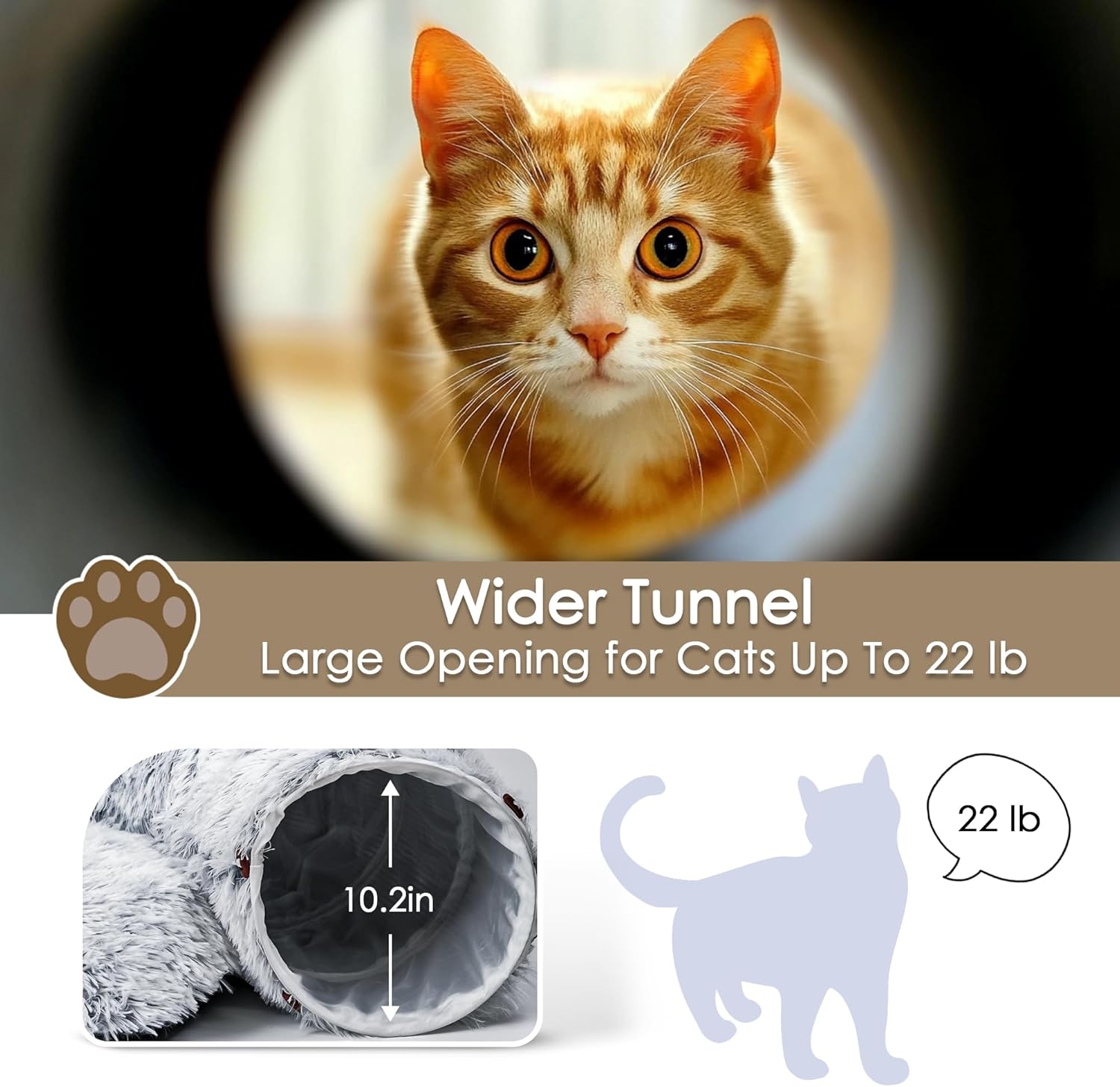 HKM-4483773 Cozy Cat Tunnel Bed with Washable Soft Play Mat and Interactive Toy for Indoor Pets