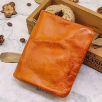 HKM-448403 Vintage Vegetable Tanned Leather Multi-Card Zipper Wallet for Men