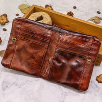 HKM-448403 Vintage Vegetable Tanned Leather Multi-Card Zipper Wallet for Men