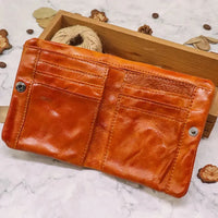 HKM-448403 Vintage Vegetable Tanned Leather Multi-Card Zipper Wallet for Men