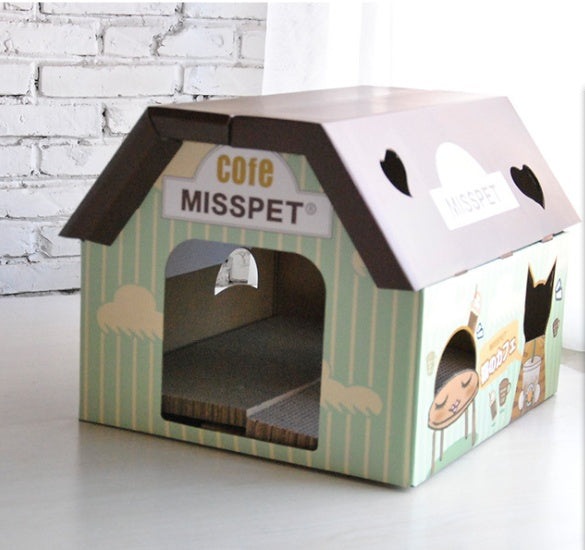 HKM-4484669 Izakaya Coffee House Cat Scratch Board and Toy - Corrugated Cat House with Sharpener, 45cm x 40cm x 35cm