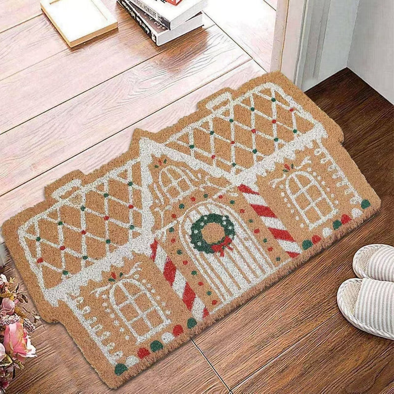 HKM-448467 Christmas Atmosphere Cashmere Hallway Mat - Irregular Shape with Geometric and Cartoon Patterns