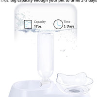 HKM-4485949 Automatic 15° Tilted Pet Food and Water Bowl Set with Water Bottle for Small to Medium Dogs and Cats