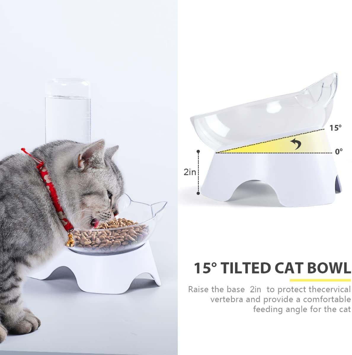 HKM-4485949 Automatic 15° Tilted Pet Food and Water Bowl Set with Water Bottle for Small to Medium Dogs and Cats