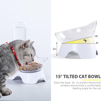 HKM-4485949 Automatic 15° Tilted Pet Food and Water Bowl Set with Water Bottle for Small to Medium Dogs and Cats