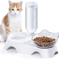 HKM-4485949 Automatic 15° Tilted Pet Food and Water Bowl Set with Water Bottle for Small to Medium Dogs and Cats
