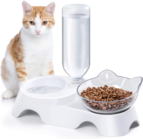 HKM-4485949 Automatic 15° Tilted Pet Food and Water Bowl Set with Water Bottle for Small to Medium Dogs and Cats