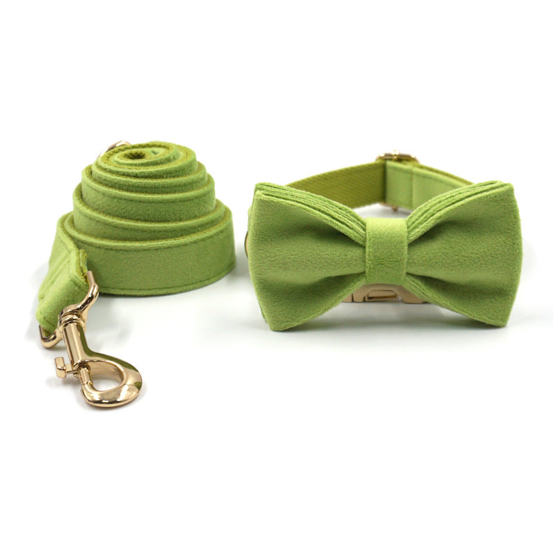 HKM-4486461 Matcha Green Velvet Dog Collar with Gold Buckle and Bow, Adjustable Sizes XS-XL
