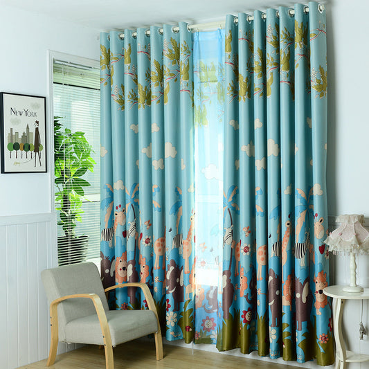 HKM-448659 Animal Paradise Full Blackout Curtains for Kids' Bedrooms, Cotton Fabric, Various Sizes Available