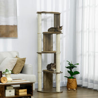 HKM-4487741 65" Cream White Corner Cat Tree with Scratching Posts, Multilevel Tower for Climbing and Napping