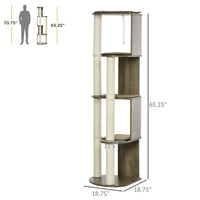 HKM-4487741 65" Cream White Corner Cat Tree with Scratching Posts, Multilevel Tower for Climbing and Napping