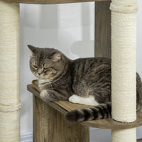 HKM-4487741 65" Cream White Corner Cat Tree with Scratching Posts, Multilevel Tower for Climbing and Napping
