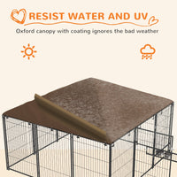 HKM-4488125 Outdoor Dog Kennel with Canopy and Rotating Bowls - 6.9' x 6.9' x 5' Enclosure for Comfort and Hydration
