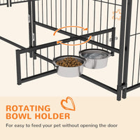 HKM-4488125 Outdoor Dog Kennel with Canopy and Rotating Bowls - 6.9' x 6.9' x 5' Enclosure for Comfort and Hydration