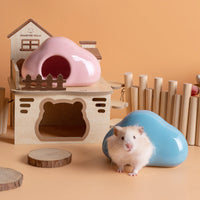 HKM-4488509 Cool Ceramic Nest Shelter for Djungarian Hamsters and Squirrels - Four Seasons Use - Pink/Blue Options