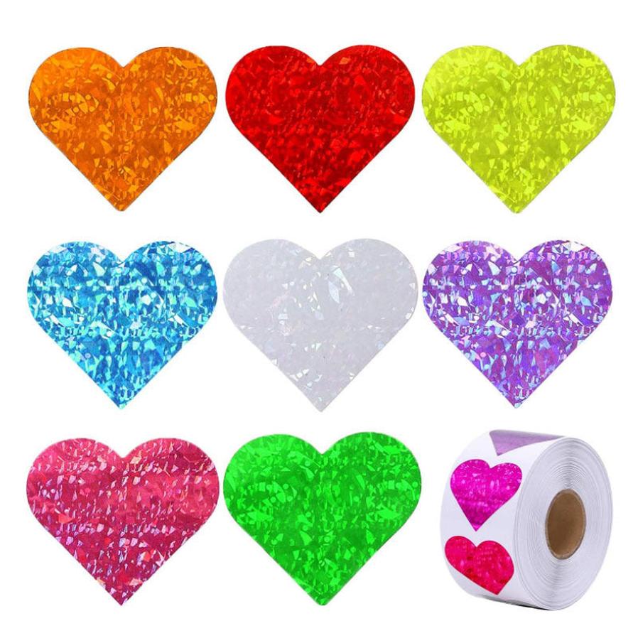 HKM-448979 Colorful Love Heart Pattern Round Self-Adhesive Label Stickers for Valentine's Day - 1.5 Inches (38mm)