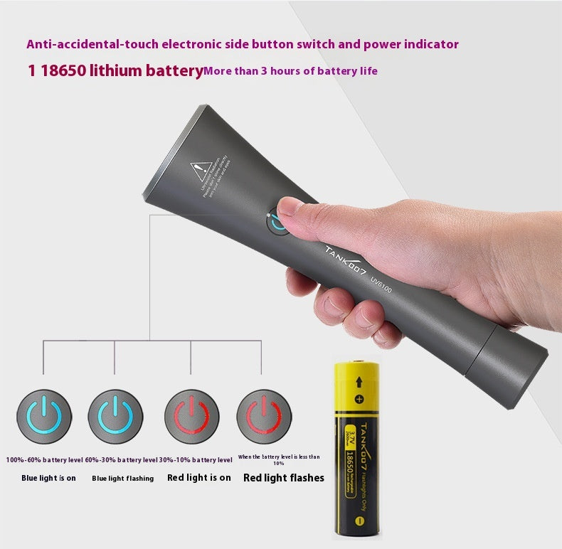 HKM-4489917 UV Flashlight for Detecting Pet Urine Stains and Insects, USB Rechargeable Aluminumn Alloy