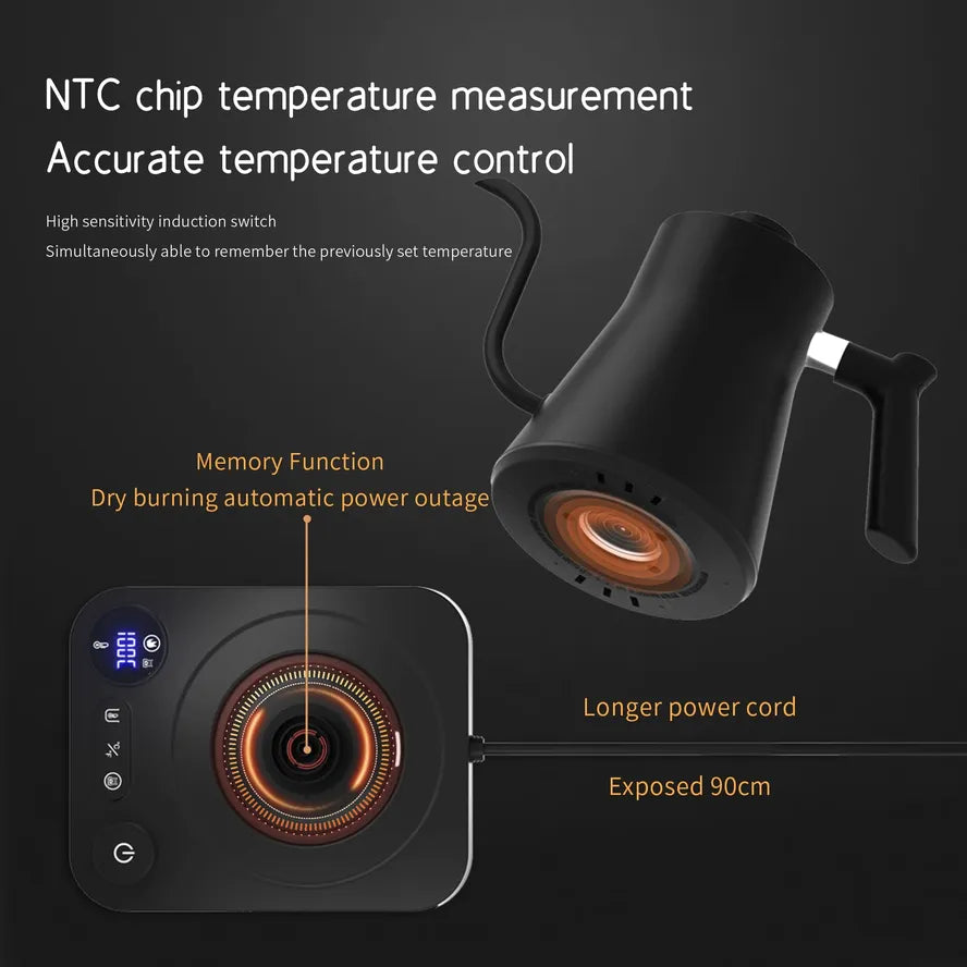 HKM-449107 Digital Temperature Control Gooseneck Electric Kettle 900ml Stainless Steel for Coffee and Tea