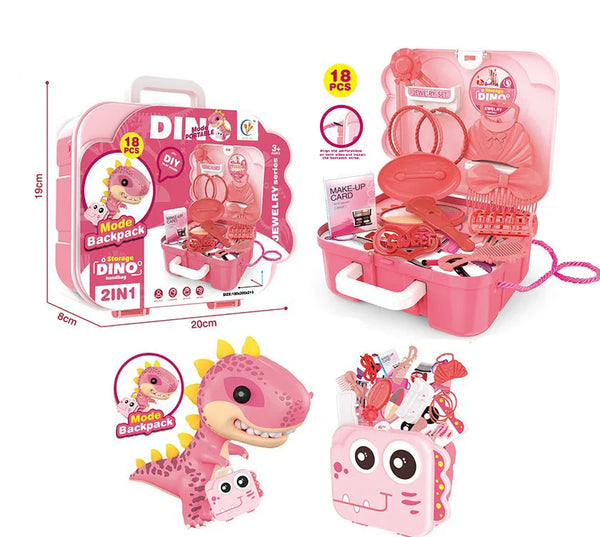 HKM-449171 Dinosaur Backpack Pretend Play Makeup and Dressing Kit for Kids Ages 2-13