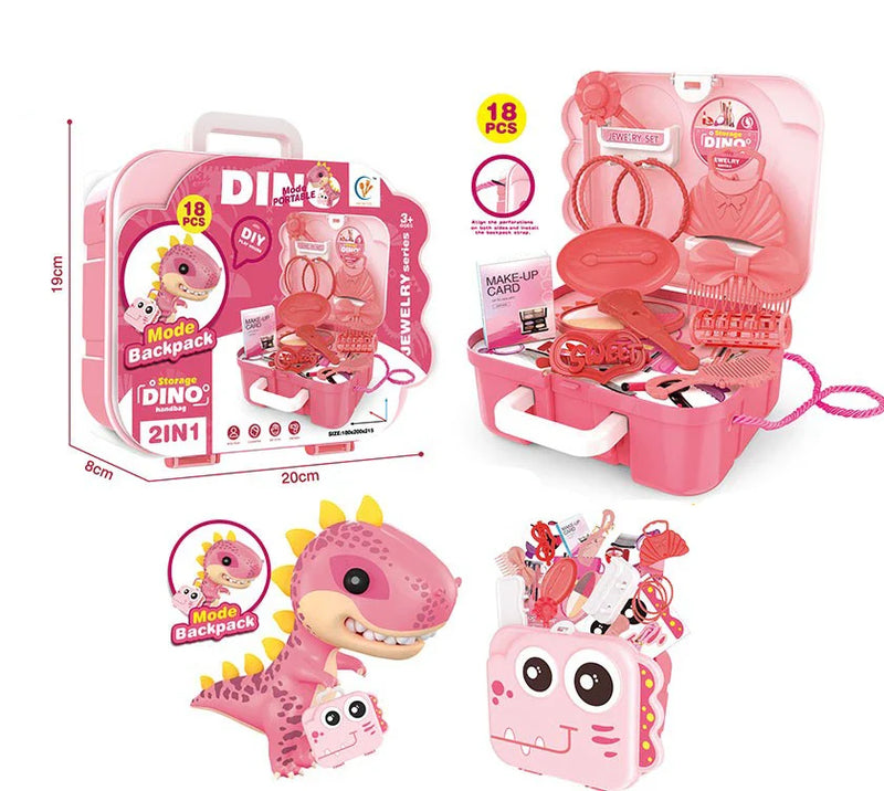 HKM-449171 Dinosaur Backpack Pretend Play Makeup and Dressing Kit for Kids Ages 2-13