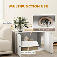 HKM-4493885 Cat Litter Box Enclosure with Barn Door, Stylish White Cabinet for Privacy and Organization