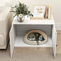 HKM-4493885 Cat Litter Box Enclosure with Barn Door, Stylish White Cabinet for Privacy and Organization