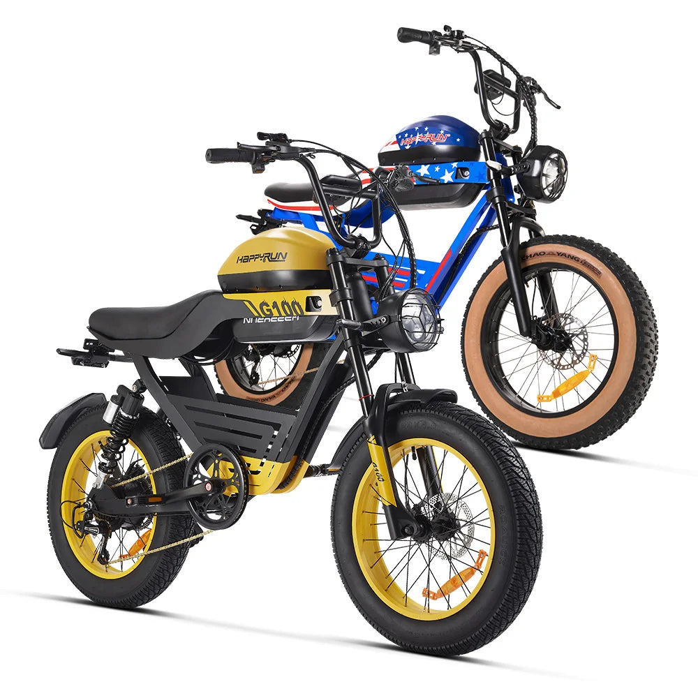 HKM-449427 HappyRun Tank G100 - 2000W Electric Motorcycle with Dual 48V 38Ah Batteries, Speeds Up to 38MPH