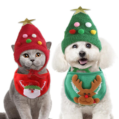 HKM-4494397 Christmas Tree Shaped Pet Hat - Fluff & Fur Ball Design for Spring and Autumn