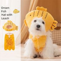 HKM-4494781 Onsen Fish Costume for Pets - Yellow Hat and Vest for Cozy Fun