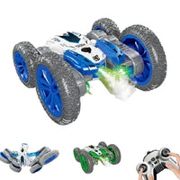 HKM-449491 Remote Control Stunt Car with LED Light and Spray Function - 2.4G Double Side Rolling Toy for Ages 5 and Up