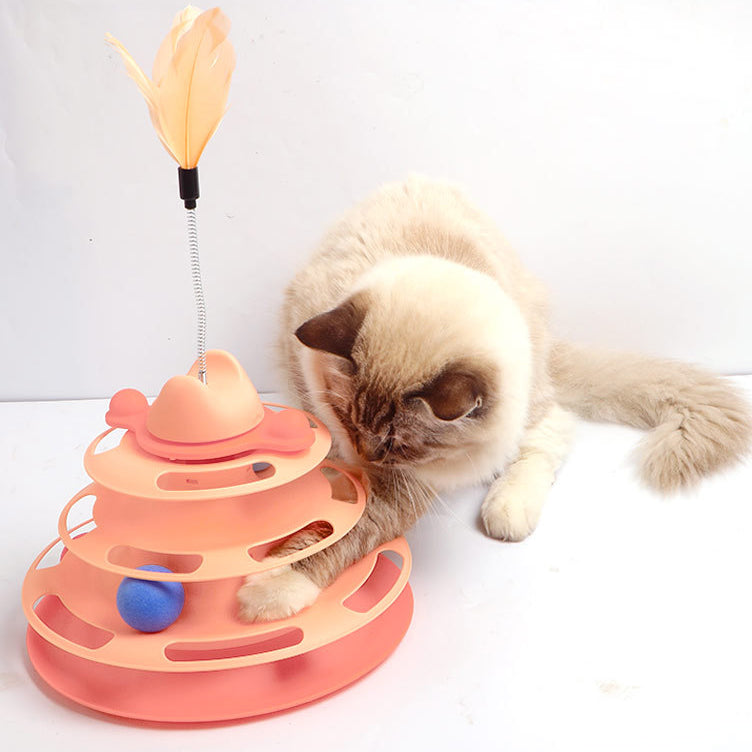 HKM-4495037 Interactive Cat Toys Space Tower Play Board with Funny Cat Stick and Feather Options