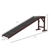 HKM-4495677 Pet Assist Ramp for Dogs and Cats - Pine Wood, Anti-Slip Surface, 74" L x 16" W x 25" H, Supports Pets Under 77 lbs