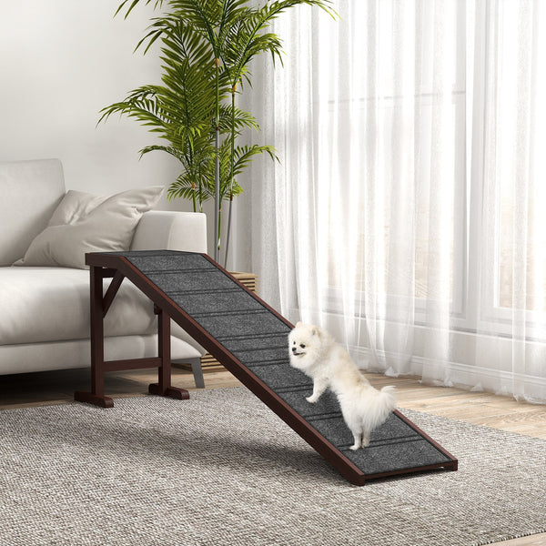HKM-4495677 Pet Assist Ramp for Dogs and Cats - Pine Wood, Anti-Slip Surface, 74" L x 16" W x 25" H, Supports Pets Under 77 lbs