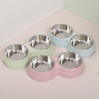 HKM-4496189 Wheat Straw Double Cat Bowl in Pink, Blue, and Green - Eco-Friendly Design
