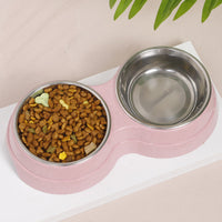 HKM-4496189 Wheat Straw Double Cat Bowl in Pink, Blue, and Green - Eco-Friendly Design