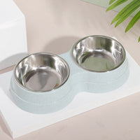 HKM-4496189 Wheat Straw Double Cat Bowl in Pink, Blue, and Green - Eco-Friendly Design