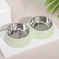 HKM-4496189 Wheat Straw Double Cat Bowl in Pink, Blue, and Green - Eco-Friendly Design