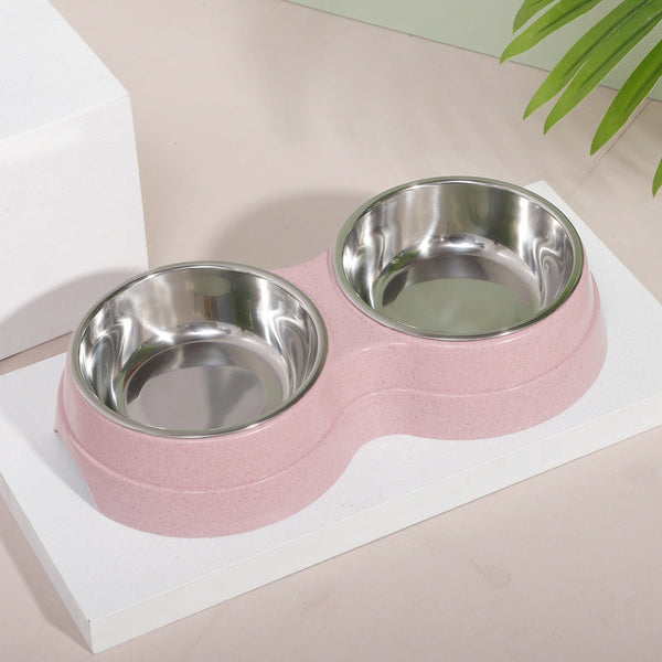 HKM-4496189 Wheat Straw Double Cat Bowl in Pink, Blue, and Green - Eco-Friendly Design