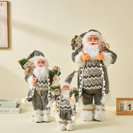 HKM-449619 Festive Striped Santa Claus Ornaments in Nordic Style - Silver Rudolf Doll for Christmas Decorations