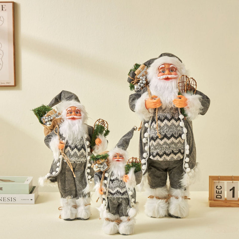 HKM-449619 Festive Striped Santa Claus Ornaments in Nordic Style - Silver Rudolf Doll for Christmas Decorations
