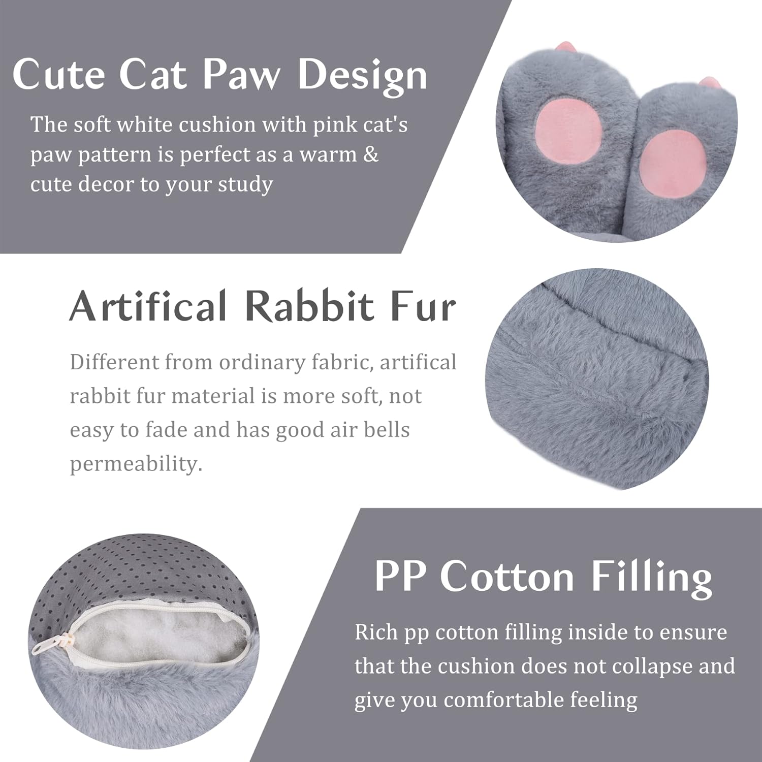 HKM-4497469 Cat Paw Shape Floor Cushion with Detachable Sheep Plush for Gaming Chair and Relaxation in Home or Office