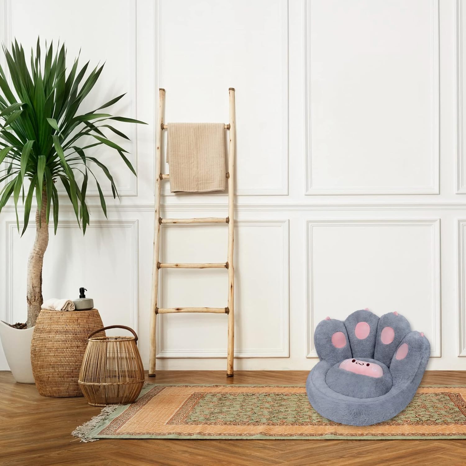 HKM-4497469 Cat Paw Shape Floor Cushion with Detachable Sheep Plush for Gaming Chair and Relaxation in Home or Office